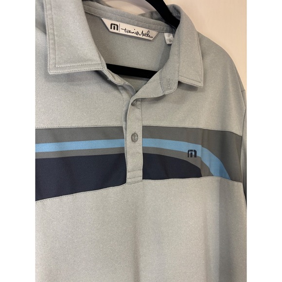 Travis Mathew Gray Golf Polo Shirt Striped Logo Mens Size L - Picture 2 of 7